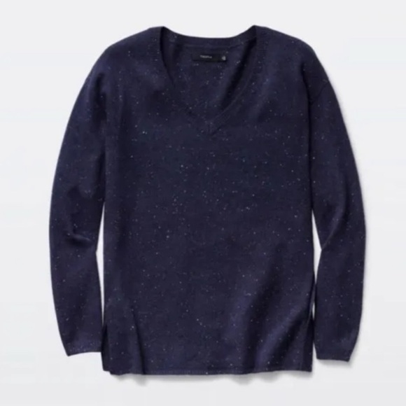 Aritzia Sweaters - Aritzia Talula Blue Marled Knit V-Neck Wool Blend Sweater Vented Hem Jumper